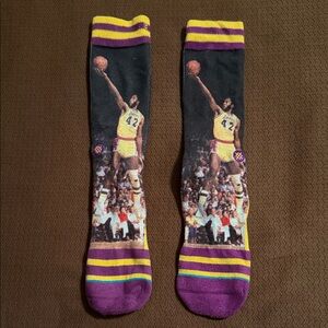 Lakers James Worthy Purple and Yellow Basketball Crew Socks